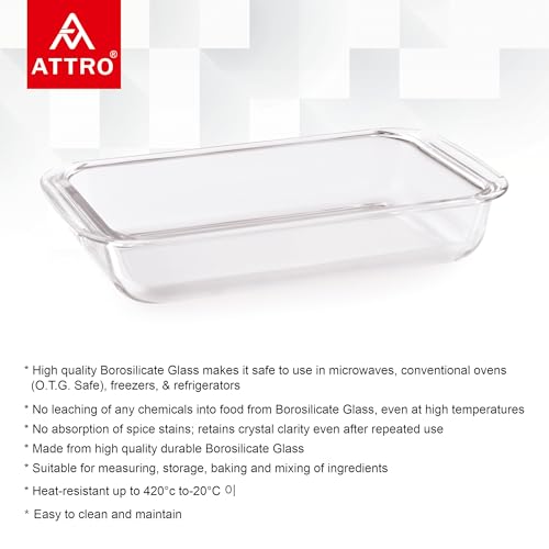 Image of ATTRO Glassox Borosilicate Rectangle Glass Baking Dish Micorwave Oven Safe Freezer Safe Baking Tray Serving Dish Bakeware- 1000ml