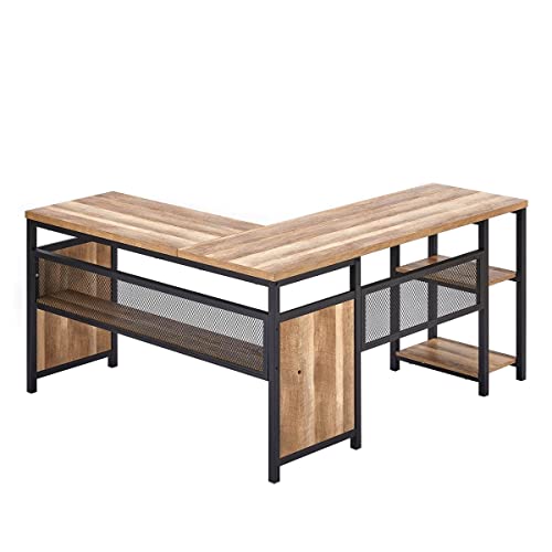 Fatorri L Shaped Computer Desk, Industrial Office Desk With Shelves, Rustic Wood And Metal Corner Desk For Home Office (Rustic Oak, 59 Inch) #TOP24
