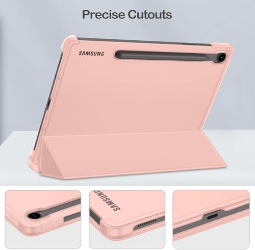 Image of MOCA Case for Samsung Galaxy Tab S10 Plus / S9 Plus 12.4-Inch, Translucent Back Tri-Fold Stand Cover, Supports S Pen Charging, Auto Wake /Sleep, Protective PU + PC Tablet Case (Rose Gold)