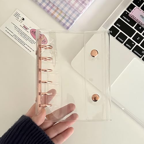 シール帳透明 バインダー ノート ステッカーブック フォトアルバム 透明度の高いPVC素材 耐摩耗性と黄ばみ防止性 持ち運びに便利な軽量設計 (ローズゴールド)