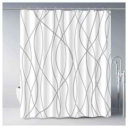 Punkray Grey and White Striped Polyester Shower Curtain