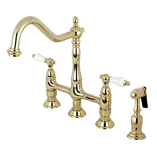 Best Cyber Monday 🔥 Kingston Brass KS1272PLBS Heritage Kitchen Faucet with Brass Sprayer, 8-3/4-Inch, Polished Brass