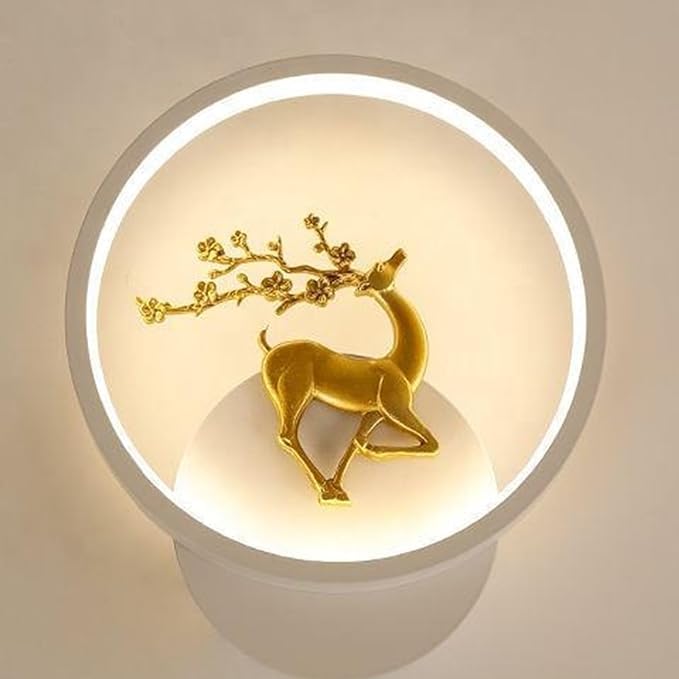 Image of Home Decore Led Fancy Wall Light,Night Lamp,Decorative Lamp,Wall Hanging Lights for Bedroom,Living Room,Color(Warm White+Natural White+Cold White).(white Round Deer)(pack of 4)