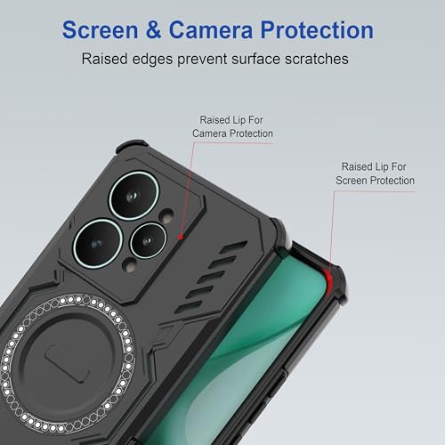 Image of amazon basics Back Case Cover for Realme 15 5G | MagSafe Case with Built-in Metal Ring | Supports MagSafe Charger, Wallet & Car Mount | Shockproof Hybrid PC + TPU | Black
