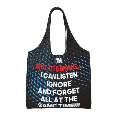DSHDFJKSK I'M Multitasking I Can Listen Ignore And Forget All Mousepad - Humor Sarcastic Tote Bag for Women Portable BeachBag Reusable Grocery Bags Funny Gift for Shopping Gym Travel