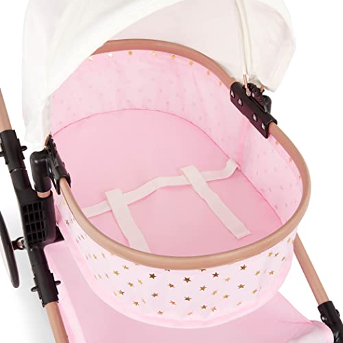 Babi By Battat - Baby Doll Double Stroller Mini Gold Stars Foldable Canopy, Swivel Wheels, Basket Pink Carriage Fits Twin 14-Inch Dolls Children’s Toys Kids Ages 2+ (Bab7630C1Z) #TOP3
