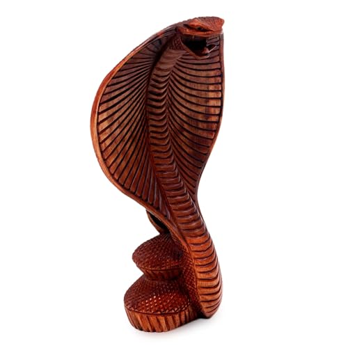 Estatua serpiente cobra de madera tallada 9.75 in miniatura 2