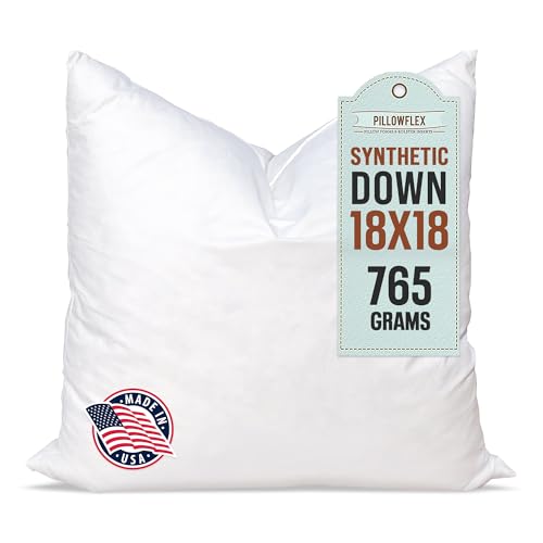 Image of Pillowflex Synthetic Down Pillow Insert 18x18 in - Karate Chop Pillow | Small Square Sham Form, Plush Polyester Cotton Blend, Cloud-Like Comfort, Clump-Resistant Fill, Smooth Elegant Finish