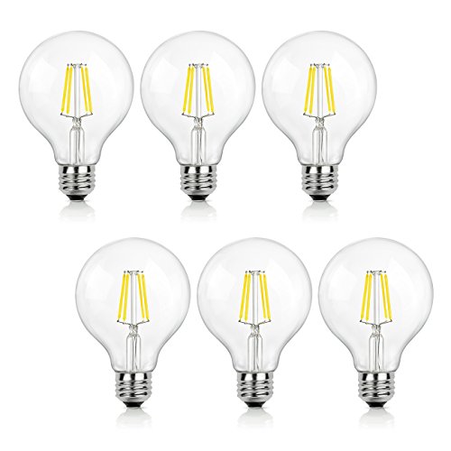 SHINE HAI G25 LED Vintage Filament Bulbs, 4W (40W Equivalent), 470 Lumens, 3000K Soft White, 360° Beam Angle, E26 Base Globe Bulb, Pack of 6