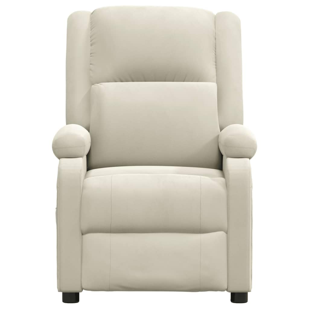 Sillón de relax eléctrico de terciopelo crema con estructura de metal y madera, motor eléctrico y 3 posiciones, con mando a distancia de 2 botones