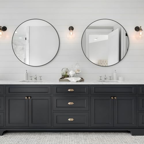 Image of WallBeyond Round Wall Mirror 28 inch Black Large Circle Mirror for Bathroom with Metal Framed, Round Black Mirror for Wall Decor, Vanity, Entryway Living Room