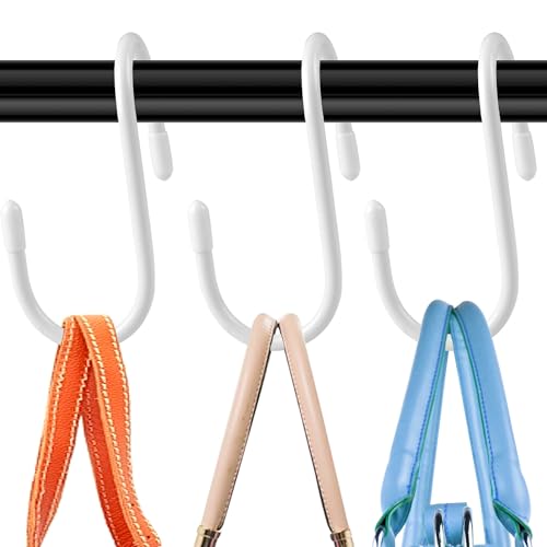HiGift 16 Pack Bag Hooks for Closet, Unique Twist Design White Vinyl Coated Purse Hanger Organizer...