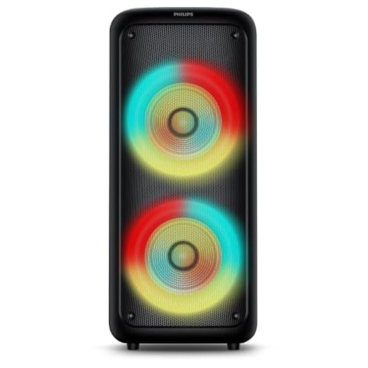 PHILIPS, Caixa de Som Bluetooth Party Speaker, TAX4000/78, com Luzes LED, entradas USB, Auxiliar, Microfone/Guitarra e Alça para Transporte