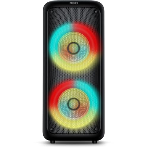 PHILIPS, Caixa de Som Bluetooth Party Speaker, TAX4000/78, com Luzes LED, entradas USB, Auxiliar, Microfone/Guitarra e Alça para Transporte