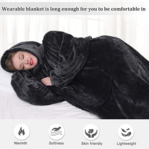 Kpblis Wearable Blanket Hoodie For Women And Men, Oversized Wearable Hoody Blanket Sweatshirt, Warm And Cozy Giant Wearable Fleece Blanket With Sleeves And Giant Pocket For Adults And Kids, Dark Gray #TOP2