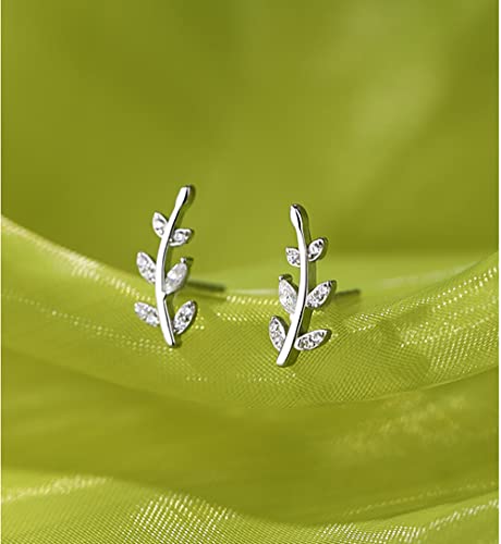 Reffeer Solid 925 Sterling Silver Leaf Crawler Stud Earrings for Women Teen Girls Crystal Leaf Stud Earrings4