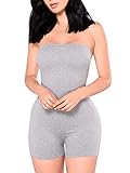 Womens Strapless Tube Jumpsuit Solid Color Sleeveless Bodycon Short Romper Catsuit (Gray, Medium)