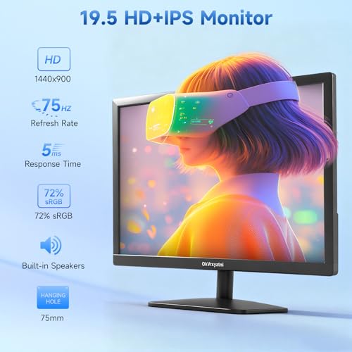 Image of OkVrxyztnl19.5 HD 1440x900 PC Monitor 75Hz Refresh Rate 5ms Built-in Speaker, HDMI x1, VGAx1 Mounting Suitable for laptops, Office Computers and desktops