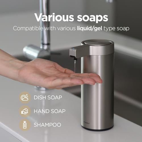 Image of mooas Automatic Liquid Soap Dispenser Stainless Steel Touchless Hand Soap Dispenser with 3 Adjustable Levels Waterproof IPX5 Motion Sensor Dish Soap Dispenser for Kitchen Bathroom AA Battery powered