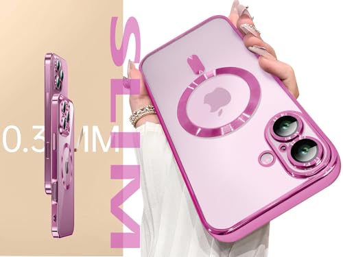 Image of Magnetic for iPhone 17 Case with Privacy Screen Protector & Full Camera Cover,[Non-Yellowing] Shockproof Clear Phone Case Compatible with MagSafe Women Girls for iPhone17,Pink
