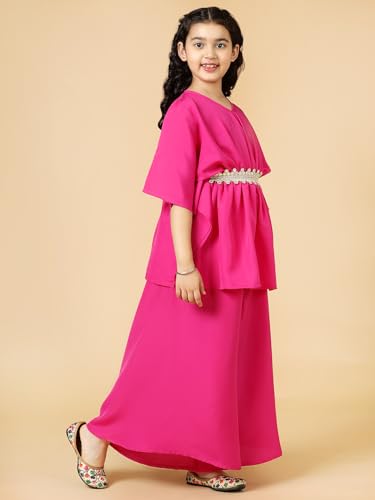 Image of A.T.U.N. (ALL THINGS UBER NICE) Girls Solid Kaftan with Flared Pant Set | Stylish Clothing Set
