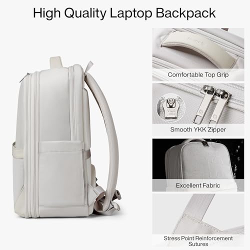 Hanke Expandable Travel Backpack 17 Inch, Full-Open Laptop Backpack Fits 15.6 Inch, Carry On Personal Item Bag with Luggage Strap, Business Work Backpack for Women Men, Greyish White4