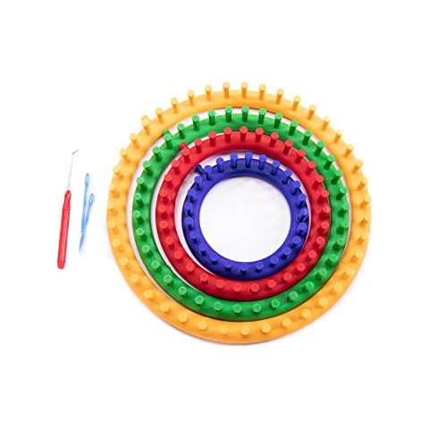 The Quilted Bear Round Knitting Loom Set - Plastic Knit Quick Loom Set of Four Different Sizes Circular Knitting Looms for Loom Knitting Hats, Scarves & More! Cover