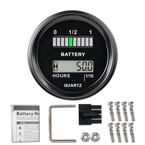NInE-ROnG DC12~48V Blei-Säure-Batterie-Indikator Messgerät Betriebsstundenzähler Wasserdicht Universal LCD Digital Batterie-Entladewarnung, Verwendung für Golf Cart, Gabelstapler, Star Car, EZGO