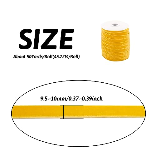 PandaHall 50 Yards Single Face Velvet Ribbon 3/8 Inch 10mm Velvet Ribbon Spool for Gift Wrapping Hair Bow Clip Sewing Wedding Decoration(Yellow) - Image 3
