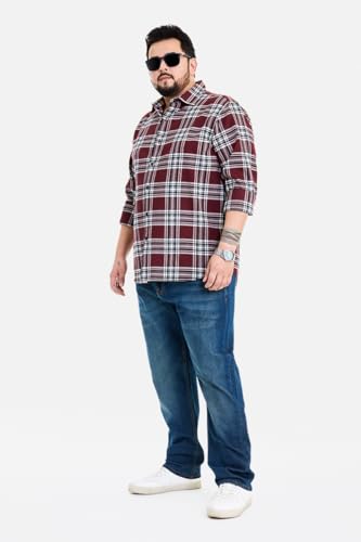 Image of SNITCH Men Casual Plus Size Shirt | Regular Fit Long Sleeve Spread Collar Plaid Pattern | 100% Cotton & Breathable Dobby Fabric for Casual Office Wear & Stylish Everyday Use