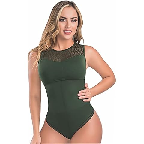 ARANZA Women's Bodysuit Blouse Tummy Control Body Shaper Green Lace Sleeveless – Blusas Colombianas Cover