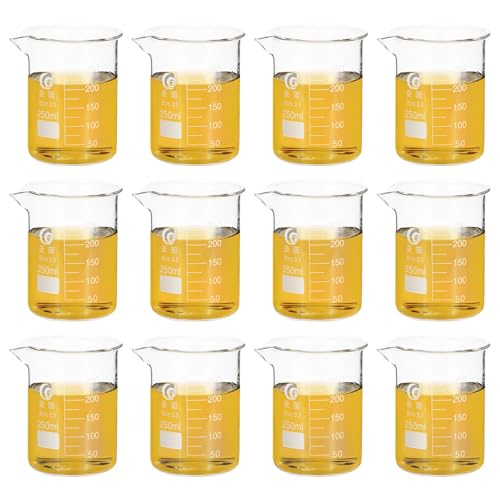 PATIKIL 250ml Low Form Measuring Cup, 16 Pcs 3.3 Borosilicate Glass Beaker Graduated Measuring Pitcher with Spout for Lab Experiment, Cooking and Baking, Clear