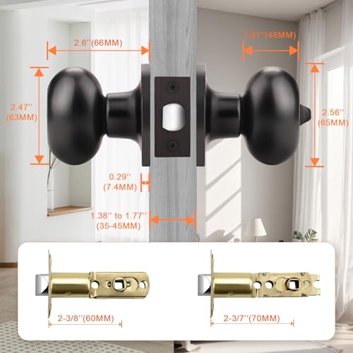 Gobrico 2 Pack Oval Oil Rubbed Bronze Door Knobs, Privacy Door Knobs for Bedroom Bathroom, Interior Door Knob Without Key, Egg Shape Keyless Door Knobs by Gobrico - Image 7