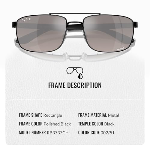 Image of Ray-Ban RB3737 CHROMANCE POLARIZED Rectangle Shape Sunglasses for Men & Women with Official Eyewear Kit
