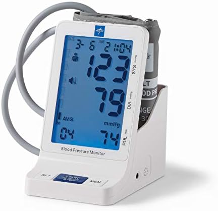 Medline Elite Bedside Talking Automatic Digital Blood Pressure Monitor with Universal Upper Arm Cuff (fits arms 22-42 cm), AC Adapter and Batteries, Alarm and Extra Large Backlit Display, MDS5001