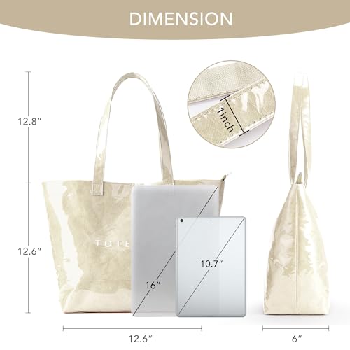 Image of KALIDI PVC Zipper Tote Bag, Jelly Kraft Paper Beach Bag Large Hobo Carry All Travel Shopping Handbag Plastic Shoulder Bag