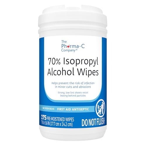The Pharma-C Company 70% Isopropyl Alcohol Wipes [175ct Wipes] - Large Durable IPA Wipes. First-Aid...
