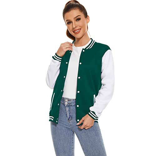 Image of Varsity Jacket Women Men's Baseball School Uniform Button Up Unsex Adult Long Sleeve Coat Fashion Jacket