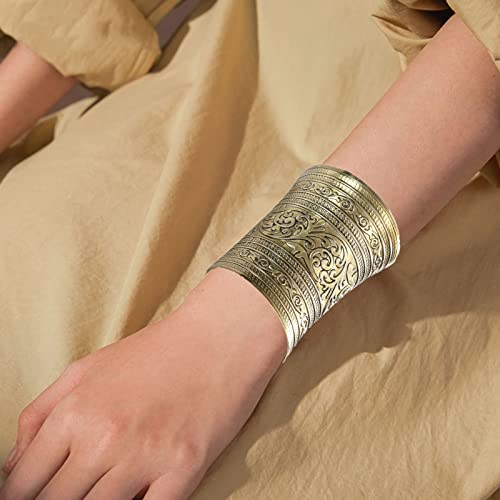 Sonnyx 2 Pcs Cuff Bracelets For Women Vintage Ethnic Wide Open Chunky Gold Silver Wrist Cuff Warp Bracelets For Cosplay Or Belly Dance thumb #5