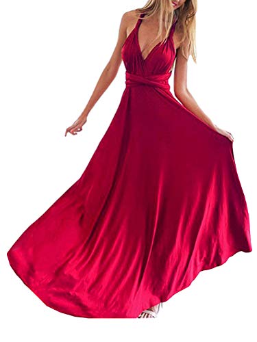 ShallGood Vestido Largo de Fiesta Cóctel Boda para Mujer Dama de Honor Vestido Noche Elegante Sin Respaldo Ajustado Falda Larga Sin Mangas Maxi Vestidos Vino Rojo ES 40