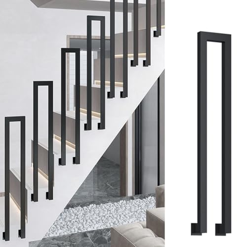 Rampe d'escalier en U carrée en fer forgé noir pour loft moderne