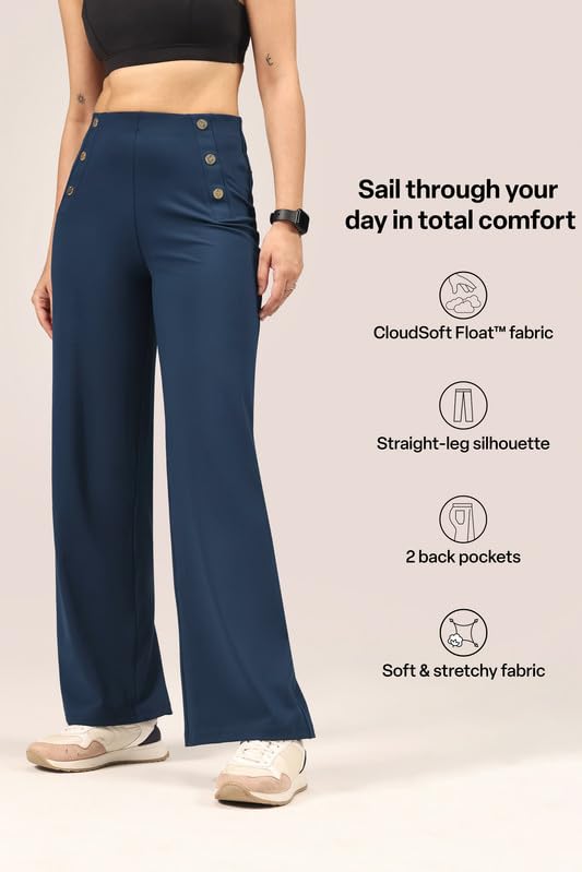 Image of BlissClub Womens Ultimate Sailor Pants- Regular High-Rise Straight-Leg Pants Soft Stretchy Fit Back Pockets Smart Casual & Everyday Wear (for Women Upto 5'4)