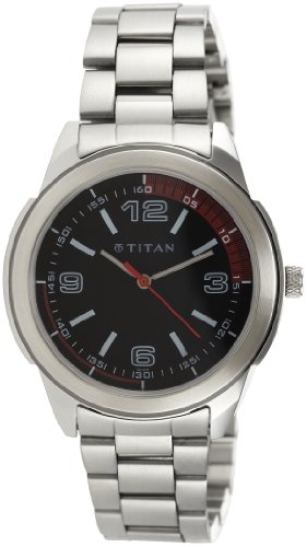 Titan Workwear Menâs Designer Watch - Quartz, Water Resistant, Stainless Steel Strap â Silver Band and Black Dial