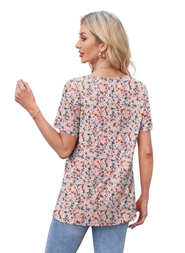 WIHOLL Womens Tops Short Sleeve T Shirts Pleated Dressy Casual Round Neck Summer Clothes Outfits Blouses Loose Fit4