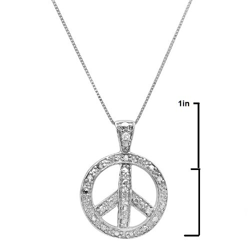 Diamond Peace Sign Pendant Necklace in Sterling Silver on an 18in Box Chain | Real Diamond Necklaces Gifts for Women3
