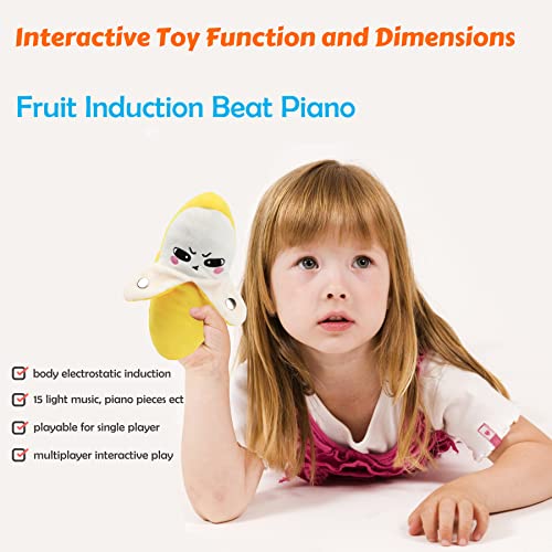 Hopearl Banana Induction Beat Piano Plush Toy Fruit Interactive Musical Sensing Rhythm Instrument Toy Multiplayer Electronic Piano Stuffed Animal Adorable Animate Gift, Yellow, 9'' #TOP2