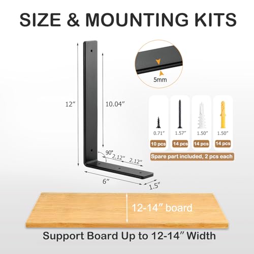 FOYUEE 12 Inch Heavy Duty Floating Shelf L Brackets, 160 lbs, 6 Pack by FOYUEE - Used condition - Image 2