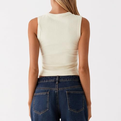 Luckinbaby Women Y2k Knitted Button Down Tank Top Summer Ribbed Sleeveless Vest Tops Sleeveless Slim Fit Cropped Shirts2