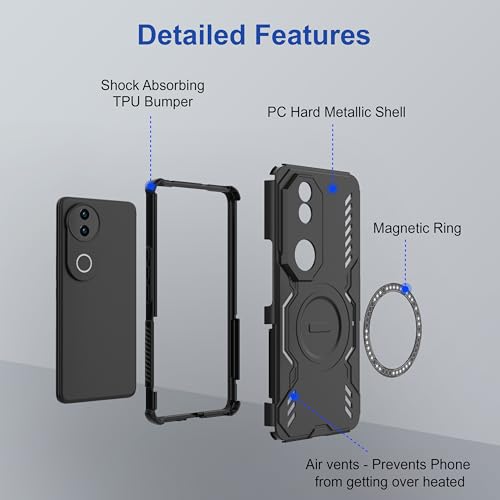 Image of Zapcase Back Case Cover for iQOO Z10R | MagSafe Case with Built-in Metal Ring | Supports MagSafe Charger, Wallet & Car Mount | Shockproof Hybrid PC + TPU | Black