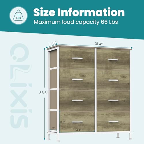 Image of OLIXIS 8 Drawer Storage Dresser for Bedroom, Closet Organizers Units | Fabric Dresser with Wooden Top, Chest of Drawers Clothes Storage, Tower Cabinet, TV Stand Furniture, Oak Greige